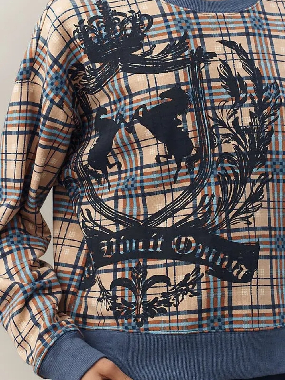 Anthropologie Maeve Graphic Plaid Crest Sweatshirt Size Medium
